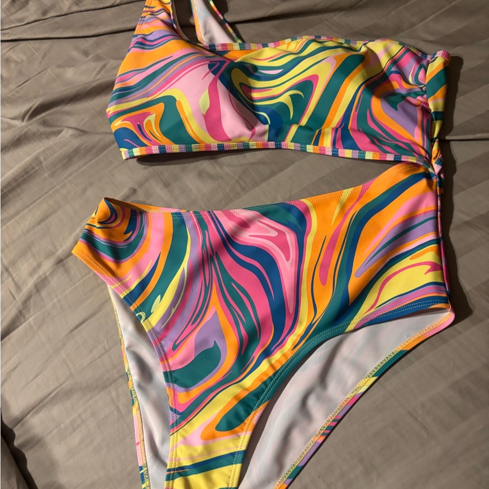 Colorful Swirl One-Shoulder Swimsuit